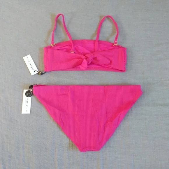 Vitamin A Mila Convertible Bandeau Bikini Top Luciana Bottoms Hot Pink Malaia - Picture 10 of 11